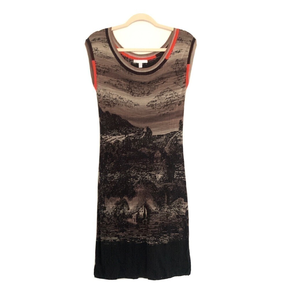 Diktons Barcelona Size 6 Multicolor Mountain Castle Artsy Midi Stretch Dress